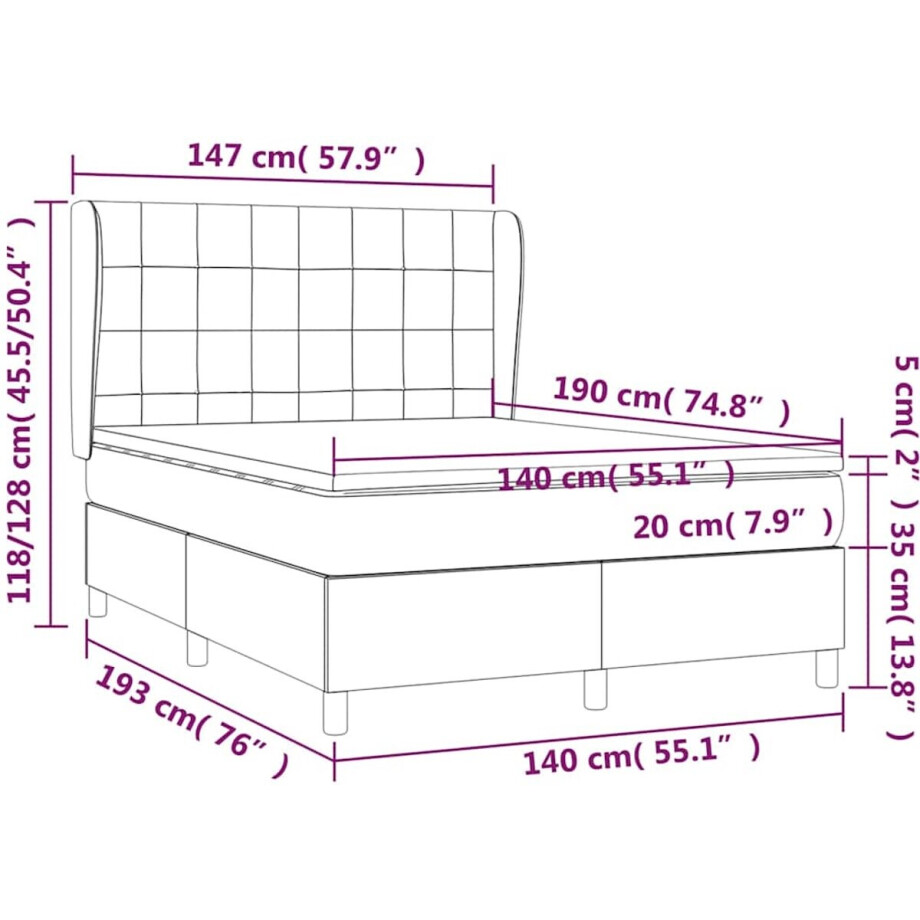vidaXL - Boxspring - met - matras - stof - blauw - 140x190 - cm afbeelding 1