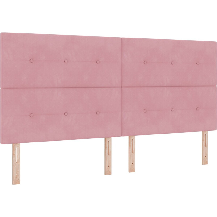 vidaXL - Boxspring - bed - met - matras - Roze - 200 - x - 200 - cm - Fluweel afbeelding 1