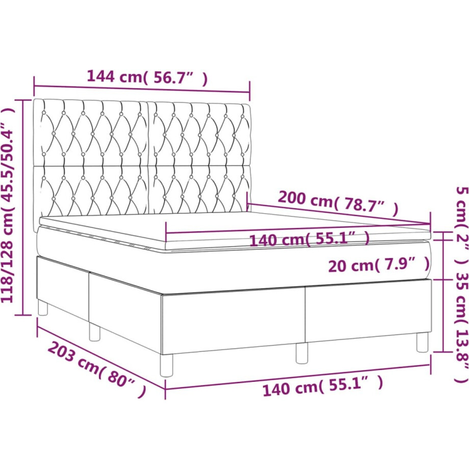 vidaXL - Boxspring - met - matras - stof - taupe - 140x200 - cm afbeelding 1