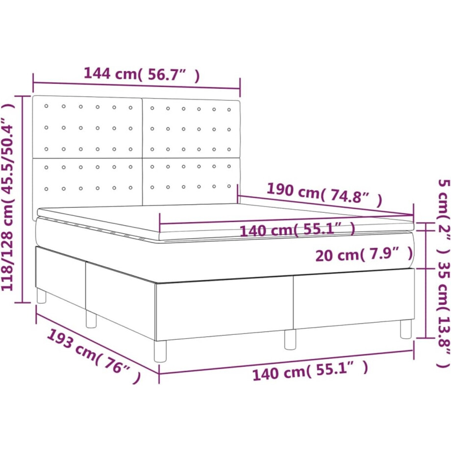 vidaXL - Boxspring - met - matras - stof - donkergrijs - 140x190 - cm vidaXL - Boxspring - met - matras - stof - donkergrijs - 140x190 - cm afbeelding 1