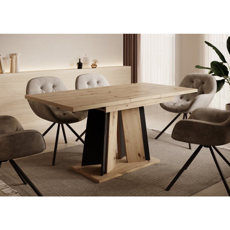 Meubella - Eetkamertafel Delilah - Eiken - Zwart - 160 cm - Uitschuifbaar afbeelding 1