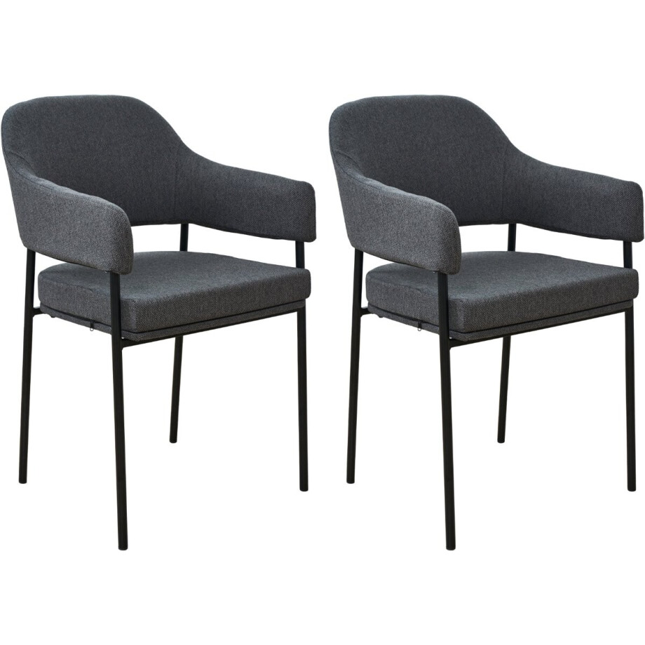 SVITA SCARLETT set van 2 eetkamerstoelen - fauteuil gestoffeerde stoel stof grijs afbeelding 1