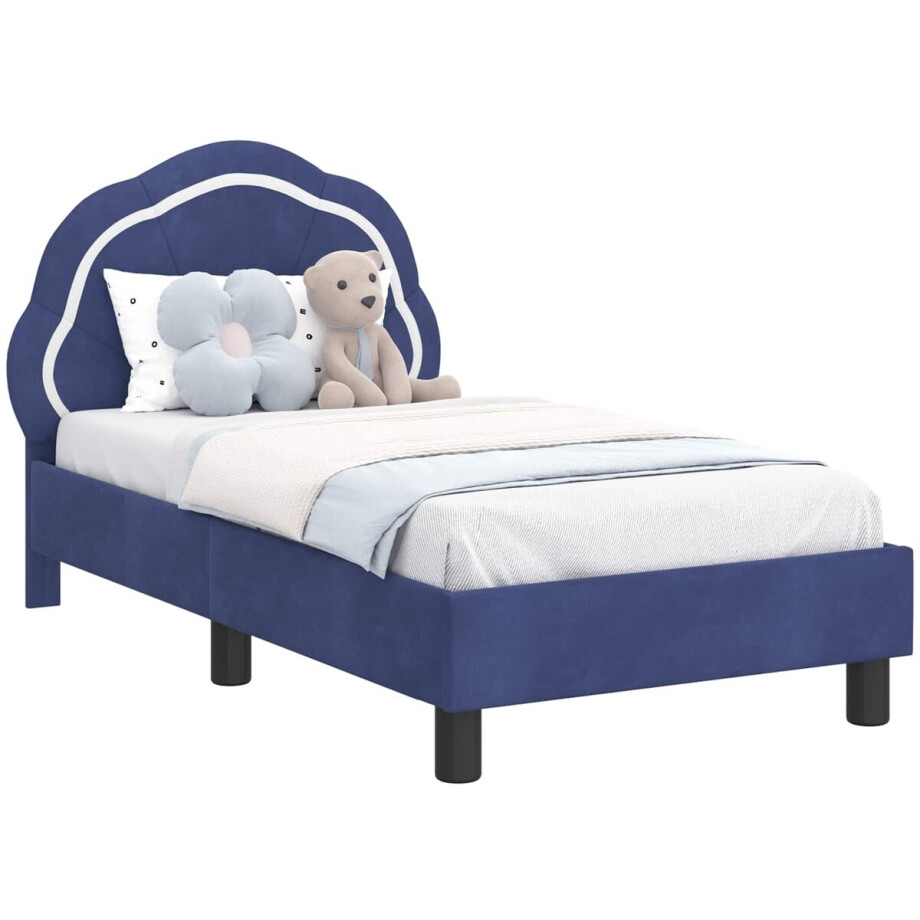 vidaXL - Peuterbedframe - met - hoofdboard - Politieblauw - 70 - x - 140 - cm - Fluweel vidaXL - Peuterbedframe - met - hoofdboard - Politieblauw - 70 - x - 140 - cm - Fluweel afbeelding 1
