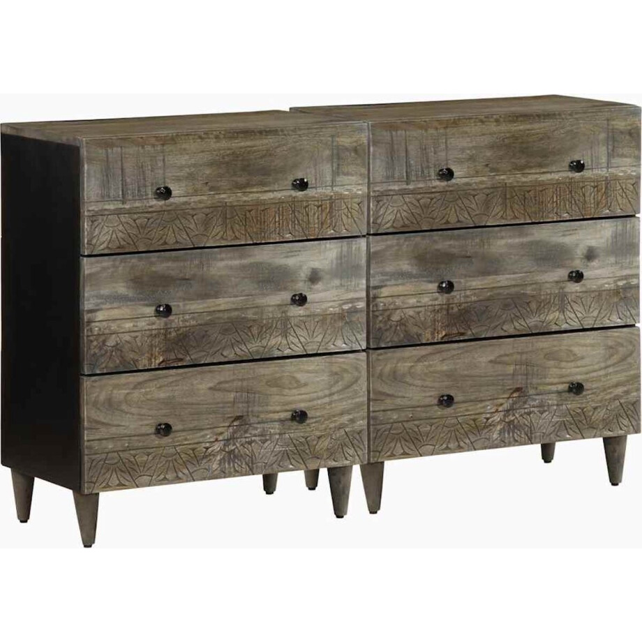 vidaXL - Dressoirs - 2 - st - 60x33,5x75 - cm - massief - mango - lichtgrijs afbeelding 1