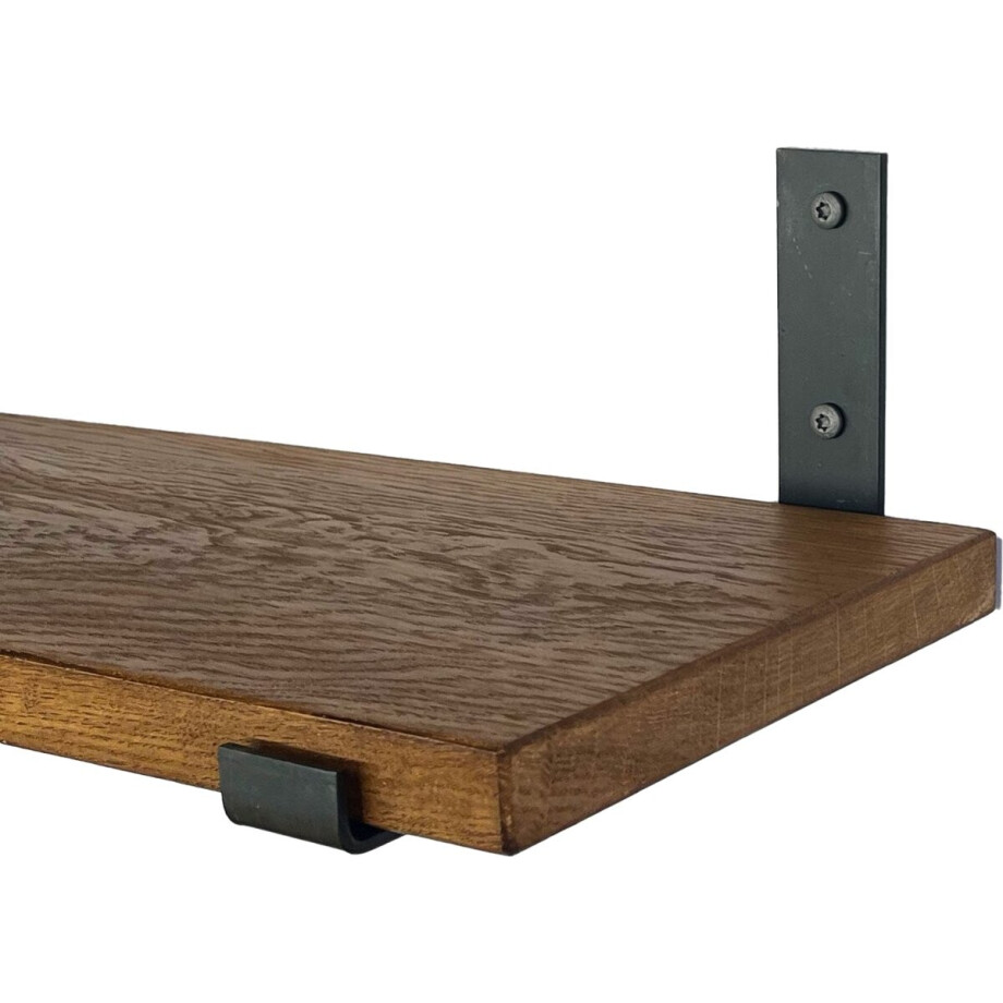 GoudmetHout Massief Eiken Wandplank - 100x25 cm - Donker eiken - Industriële plankdragers L-vorm UP mat blank - Staal - Wandplank Hout GoudmetHout Massief Eiken Wandplank - 100x25 cm - Donker eiken - Industriële plankdragers L-vorm UP mat blank - Staal - Wandplank Hout afbeelding 1