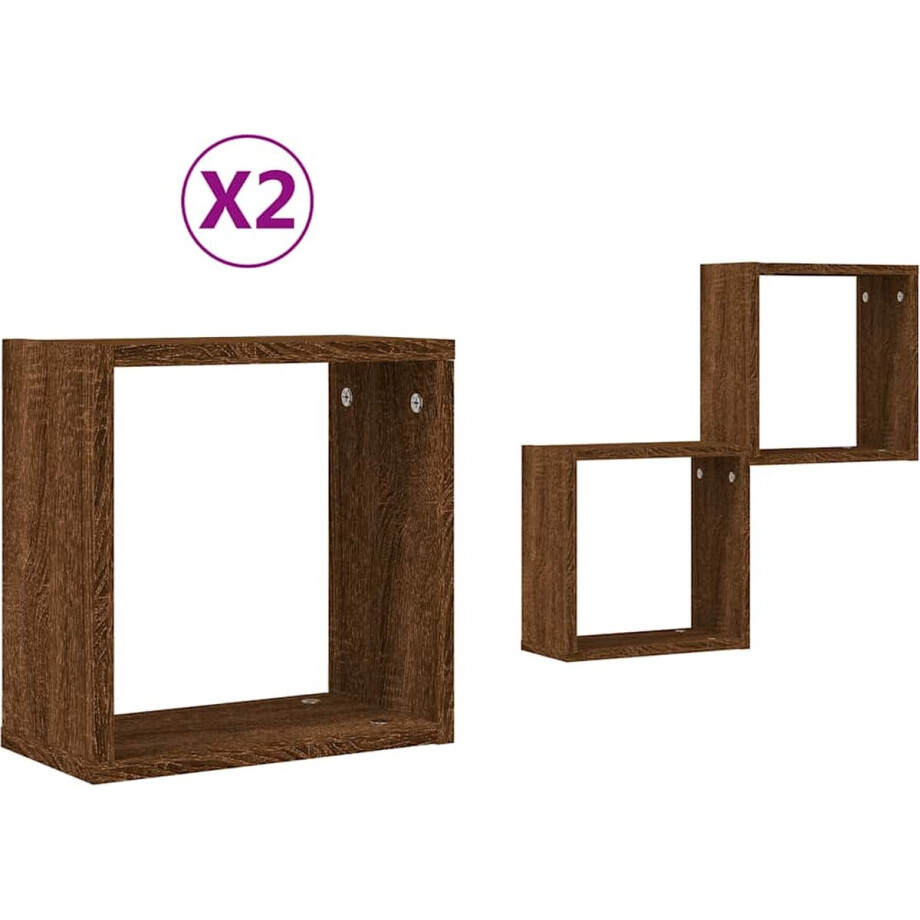 vidaXL - Wandrekken - kubus - 2 - st - 30x15x30 - cm - gerookt - bruin - eiken afbeelding 1