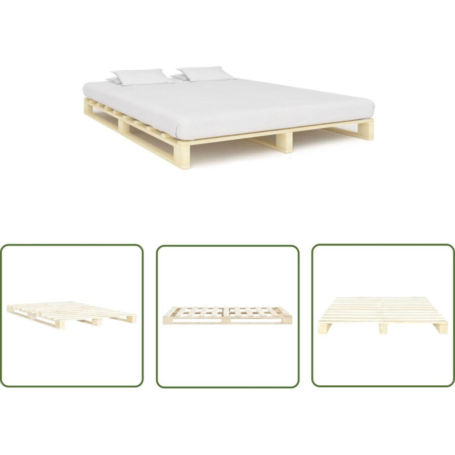 vidaXL Massief Hout Bed - Pallet Bedframe - Bedframe pallet massief grenenhout 140x200 cm - Grenenhout Bed - Tweepersoons Bed - Bruine Bed afbeelding 1