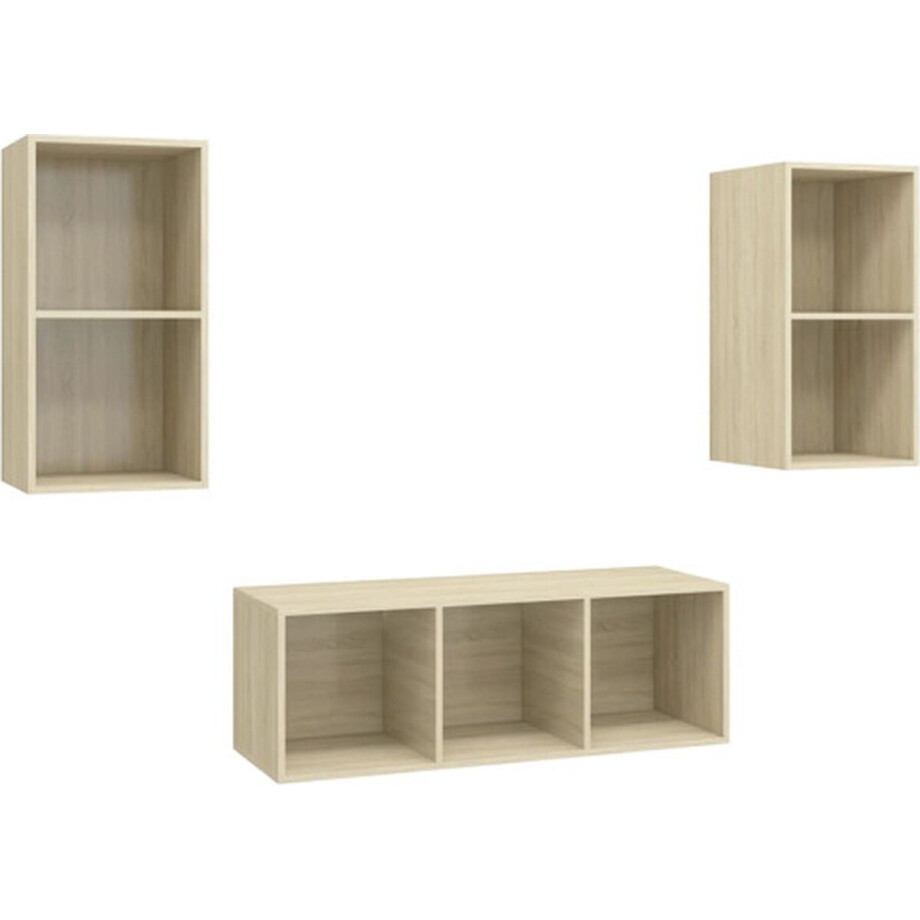 vidaXL - 3-delige - Tv-meubelset - bewerkt - hout - sonoma - eikenkleurig afbeelding 1