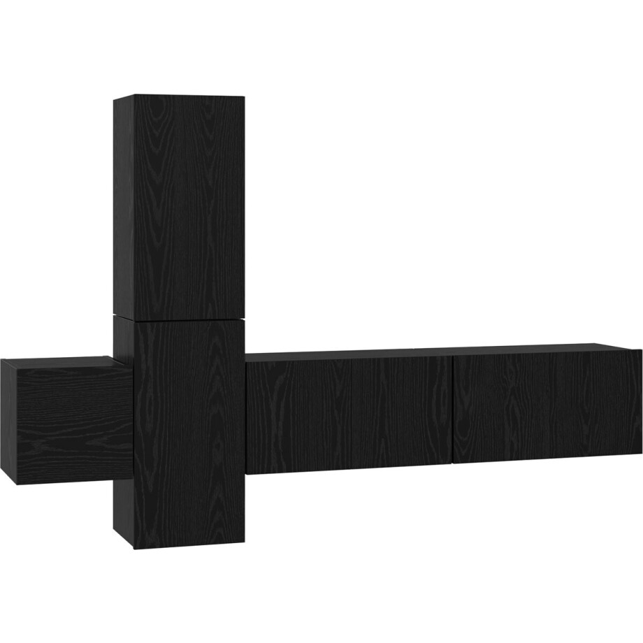 vidaXL - Tv-meubelset - 5 - st - Zwart - Eiken - Bewerkt - hout afbeelding 1