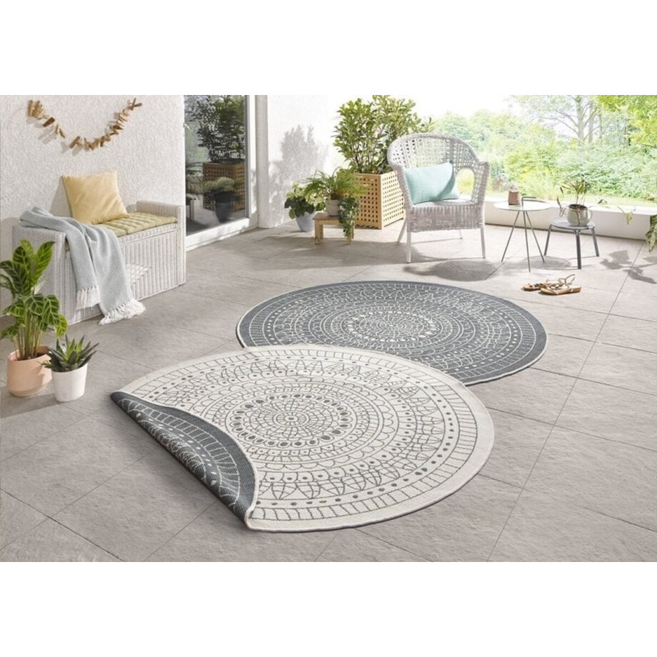 Flycarpets Omkeerbaar Vloerkleed - Binnen & Buitenkleed Porto- Grijs / Creme - 200x200 cm afbeelding 1