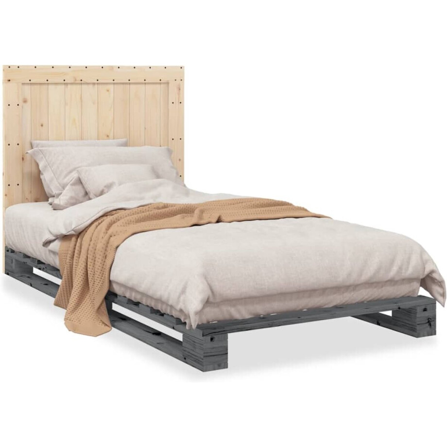 vidaXL - Bedframe - met - hoofdbord - massief - grenenhout - grijs - 100x200 - cm vidaXL - Bedframe - met - hoofdbord - massief - grenenhout - grijs - 100x200 - cm afbeelding 1