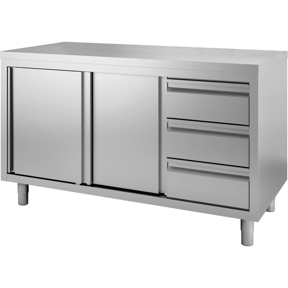 Gastro-Inox RVS Werkbank 1000(l)x700(d)x880(h)mm Met Klapdeuren En 3 Laden - Gastro-Inox 302.341 - Horeca & Professioneel afbeelding 1