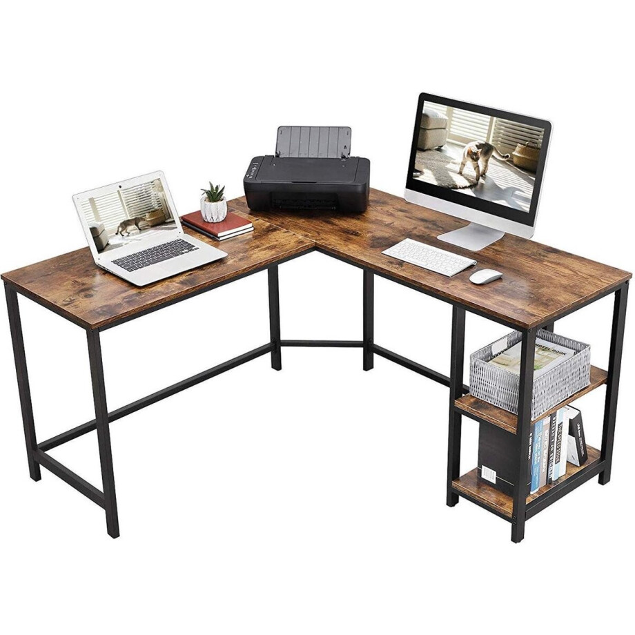 Computer tafel - Hoek Bureau - Idustrieel - Vintage - Hout - Metaal - 138x138x75cm afbeelding 1