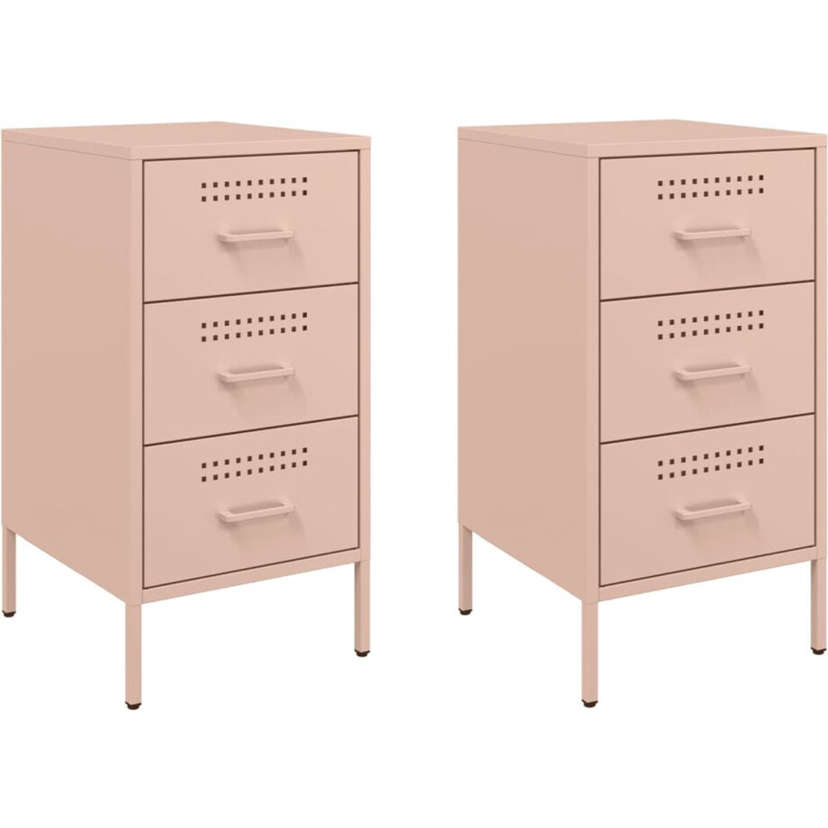 vidaXL - Nachtkastjes - 2 - st - 36x39x68 - cm - staal - roze vidaXL - Nachtkastjes - 2 - st - 36x39x68 - cm - staal - roze afbeelding 1
