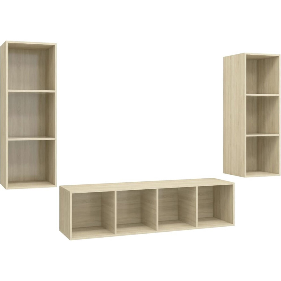 vidaXL Tv-meubelset - 3-delig - Spaanplaat - Sonoma Eik Tv-meubel - Salontafel - Woonkamer Meubilair - Houten Tv-standaard - Eiken Kleurige Tv-kast vidaXL Tv-meubelset - 3-delig - Spaanplaat - Sonoma Eik Tv-meubel - Salontafel - Woonkamer Meubilair - Houten Tv-standaard - Eiken Kleurige Tv-kast afbeelding 1