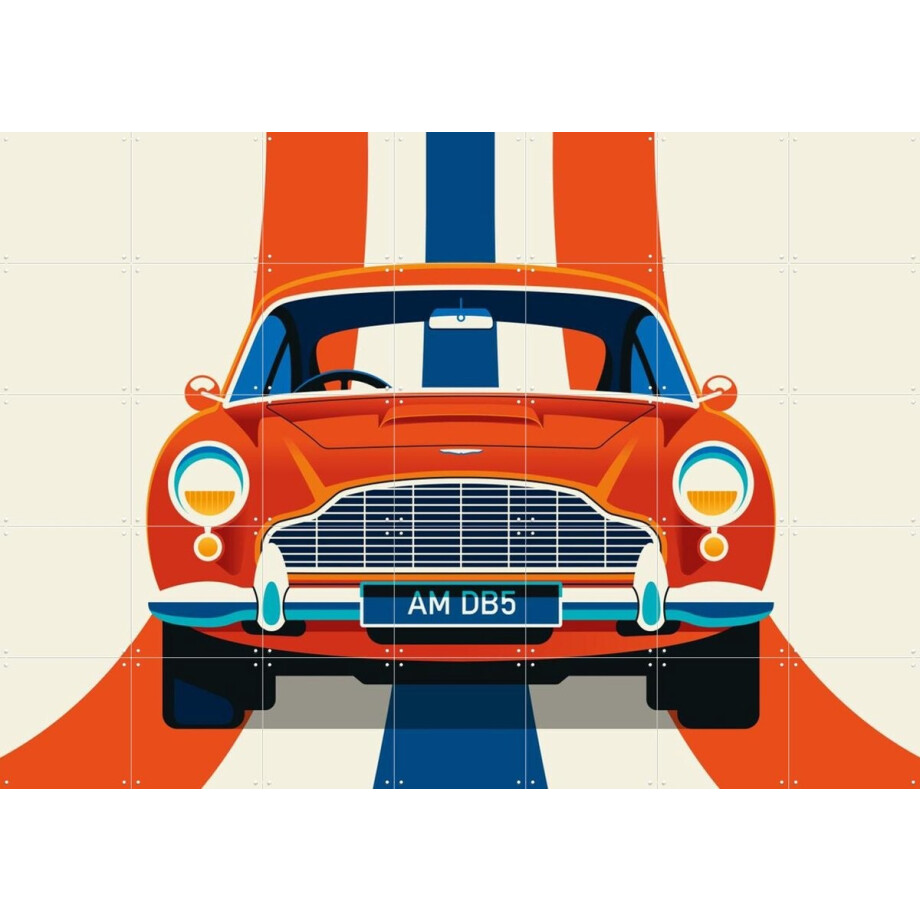 IXXI Red Vintage Sports Car with Stripes, Bo Lundberg - 140 x 100 cm - Gratis ophangtool - Grote wanddecoratie en posters - Grafisch Ontwerp afbeelding 1