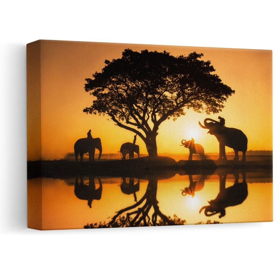 Artaza Canvas Schilderij Olifanten Familie bij een Boom - Zonsondergang - 30x20 - Klein - Foto Op Canvas - Canvas Print Artaza Canvas Schilderij Olifanten Familie bij een Boom - Zonsondergang - 30x20 - Klein - Foto Op Canvas - Canvas Print afbeelding 1