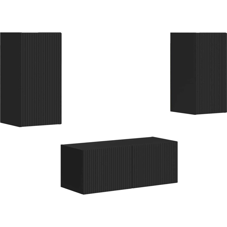 vidaXL - Tv-meubelset - Wandgemonteerd - 2 - pcs - Zwart - Bewerkt - hout afbeelding 1