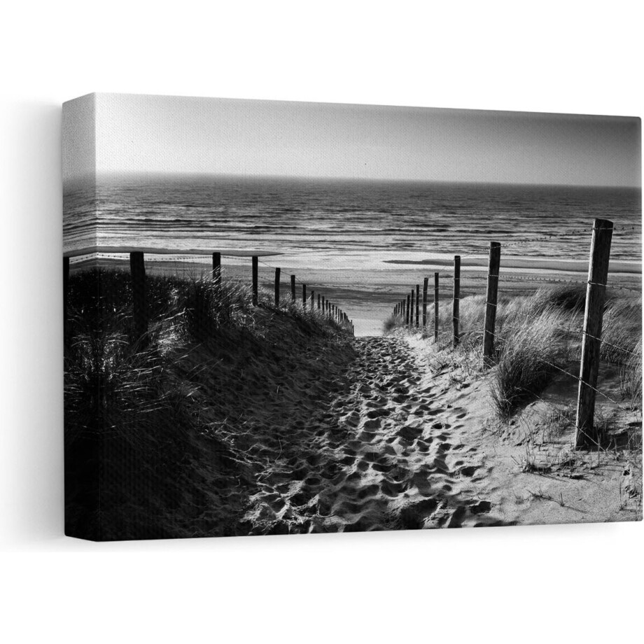 Artaza Canvas Schilderij Voetpad in de Duinen met Strand en Zee - Zwart Wit - 30x20 - Klein - Foto Op Canvas - Canvas Print afbeelding 1