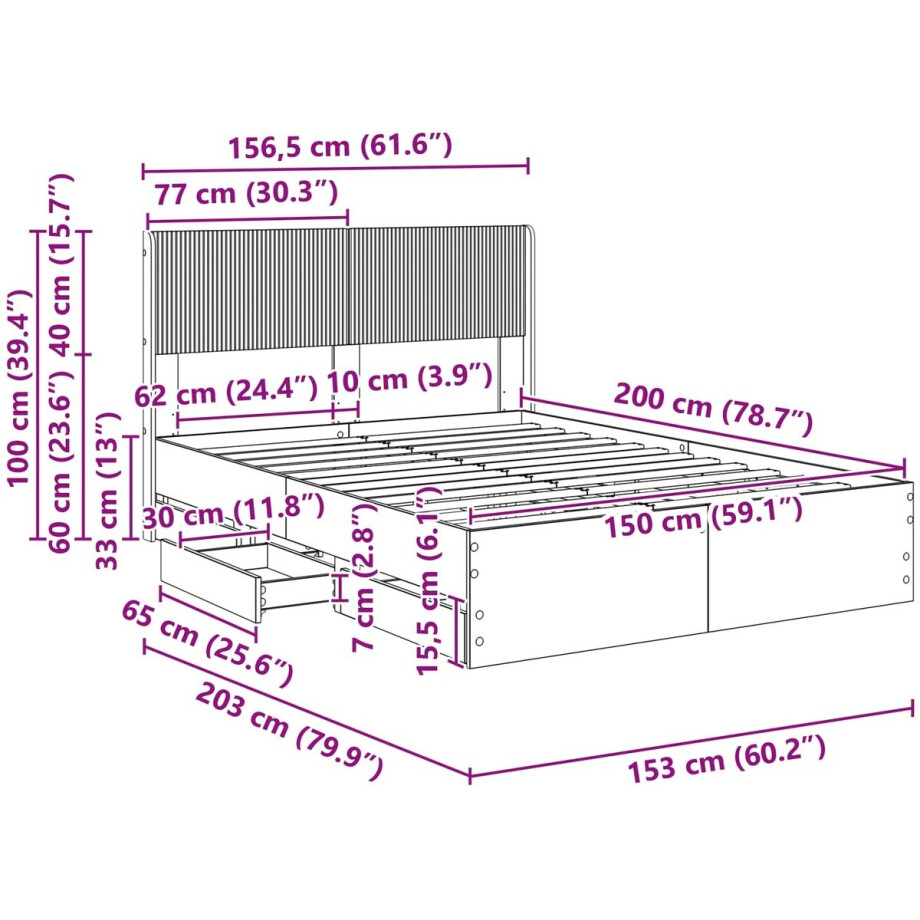 vidaXL - Bedframe - met - opbergruimte - en - hoofdbord - Grijs - sonoma afbeelding 1