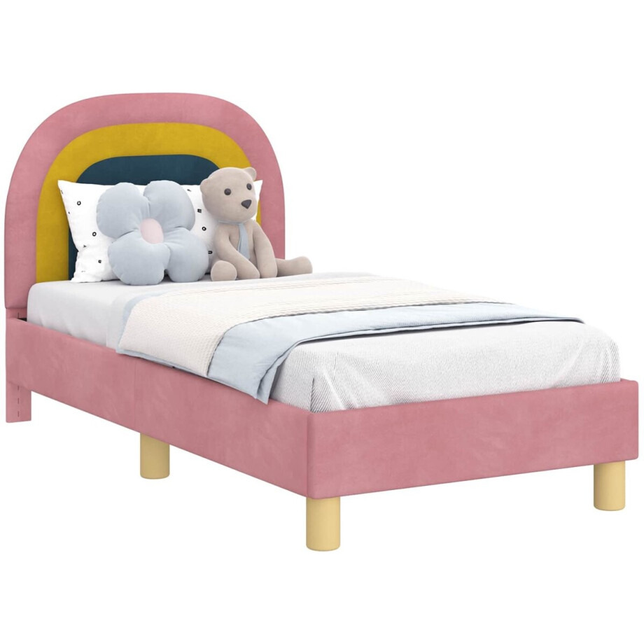 vidaXL - Peuterbedframe - met - hoofdboard - Roze - 70 - x - 140 - cm - Fluweel afbeelding 1
