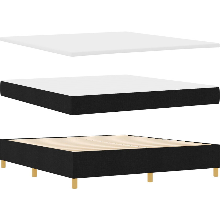 vidaXL - Boxspring - bed - met - hoofdeinde - Zwart - 200 - x - 180 - cm - Stof afbeelding 1