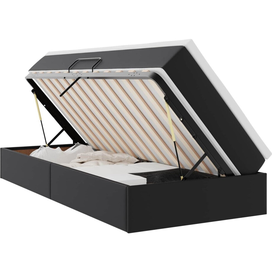 vidaXL - Opslag - bed - met - matras - met - matras - Zwart - 90 - x - 200 - cm - Kunstleer afbeelding 1