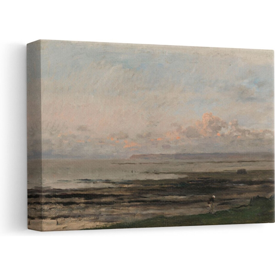 Artaza Canvas Schilderij Strand bij Eb - Charles-Francois Daubigny - 30x20 - Klein - Kunst - Canvas Print afbeelding 1