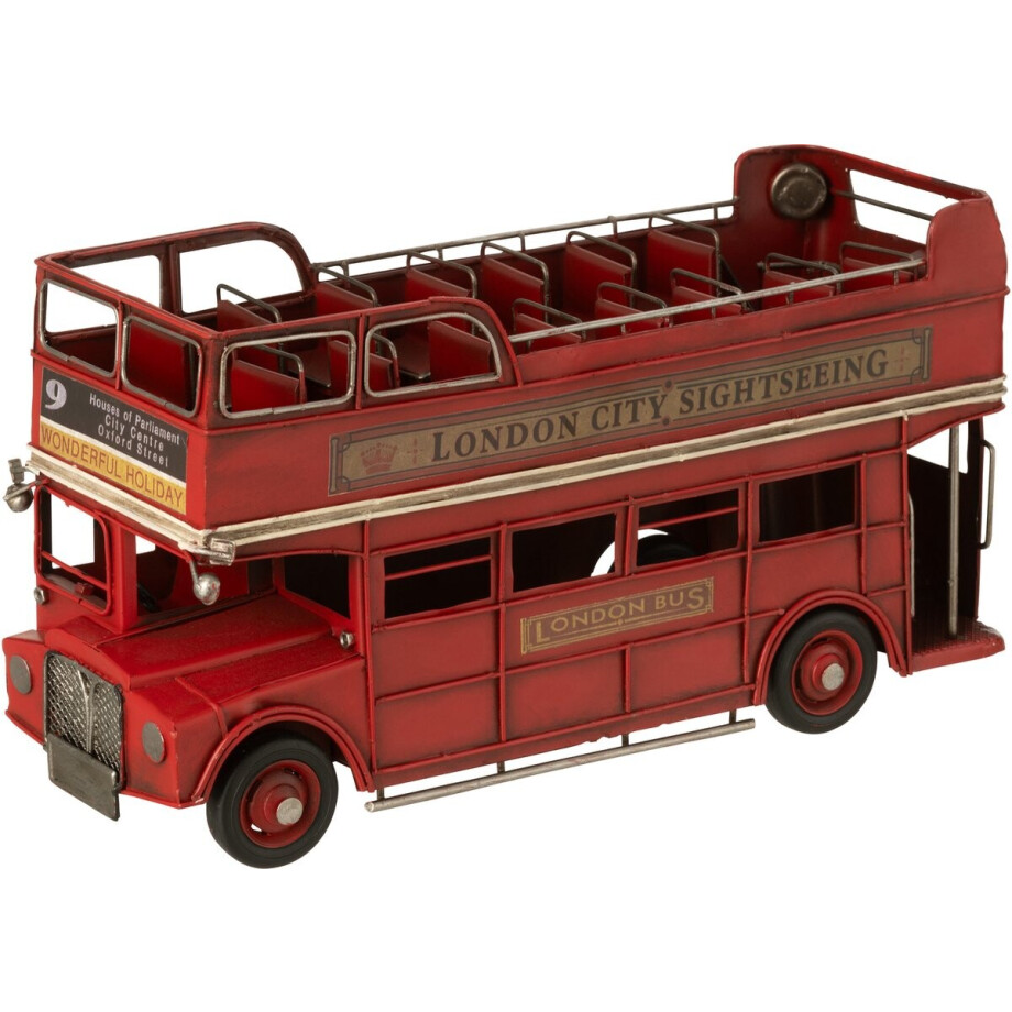 J-Line decoratie Bus Antiek - metaal - rood J-Line decoratie Bus Antiek - metaal - rood afbeelding 1