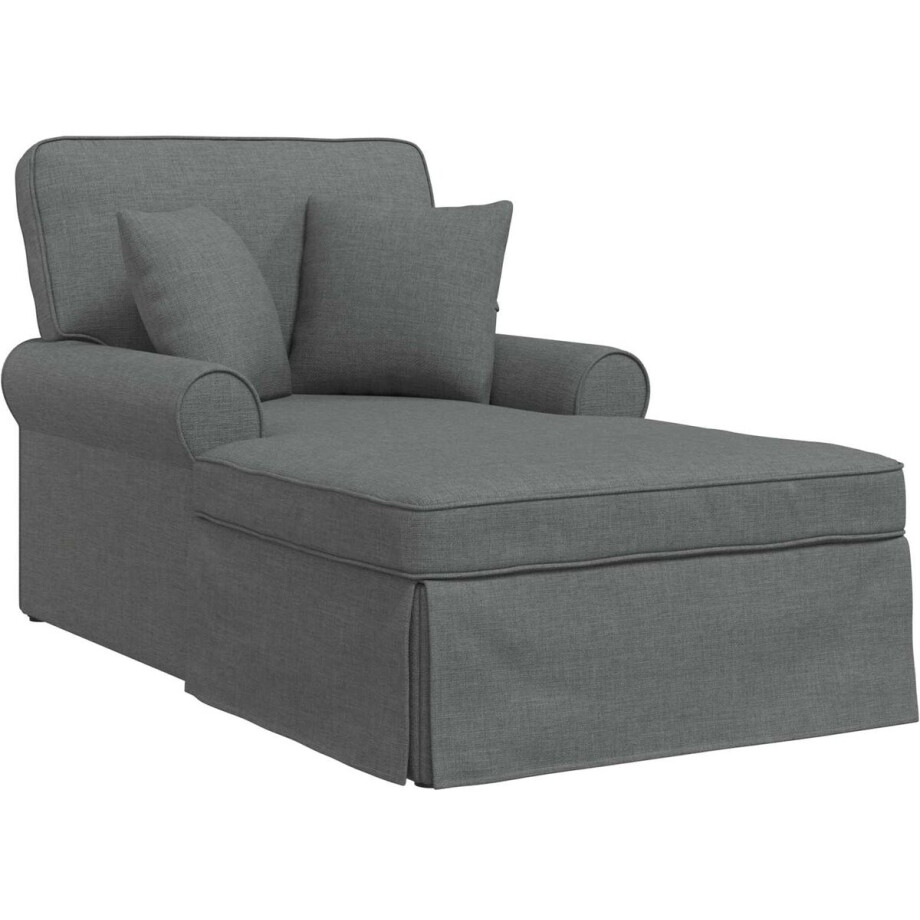 vidaXL - Chaise - Lounge - met - Rok - met - kussen - 3 - pcs - Donkergrijs - Stof afbeelding 1