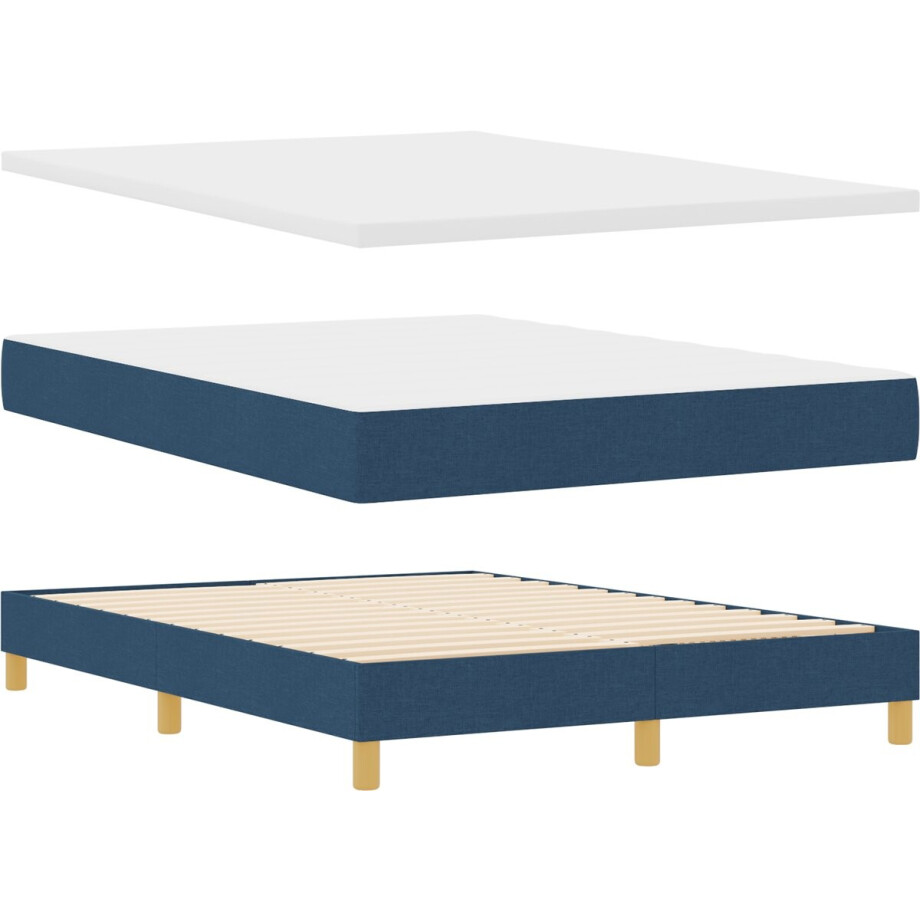 vidaXL - Boxspring - bed - met - hoofdeinde - Blauw - 200 - x - 160 - cm - Stof vidaXL - Boxspring - bed - met - hoofdeinde - Blauw - 200 - x - 160 - cm - Stof afbeelding 1