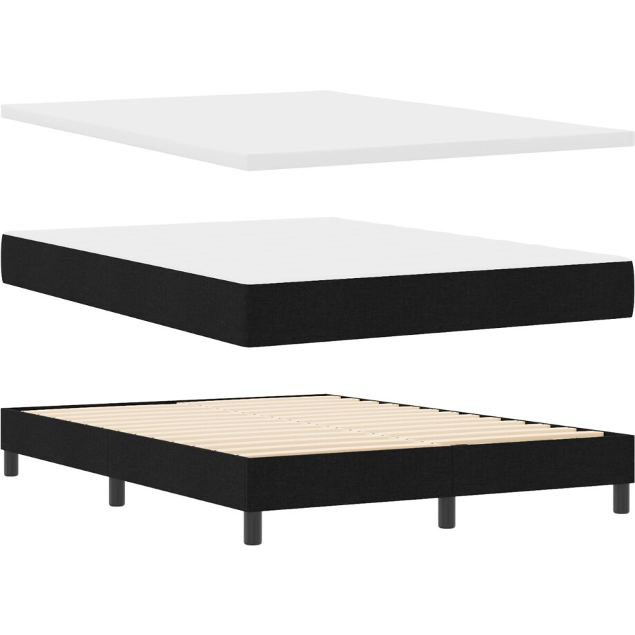 vidaXL - Boxspring - bed - met - hoofdeinde - Zwart - 140 - x - 190 - cm - Stof afbeelding 1