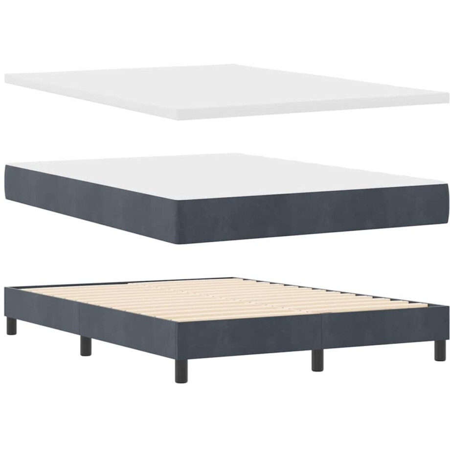 vidaXL - Boxspring - bed - met - hoofdeinde - Donkergrijs - 140 - x - 200 - cm - Fluweel afbeelding 1