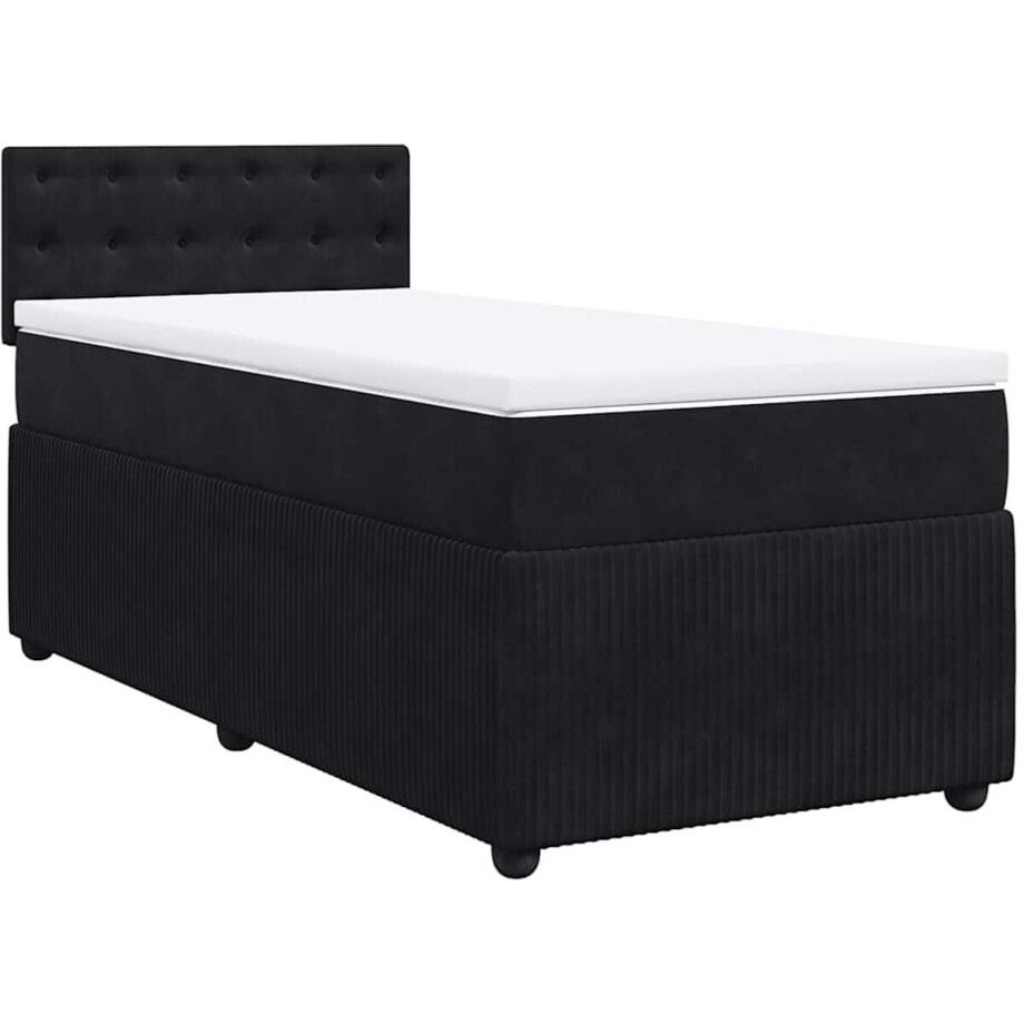 vidaXL - Boxspring - met - matras - fluweel - zwart - 80x200 - cm afbeelding 1