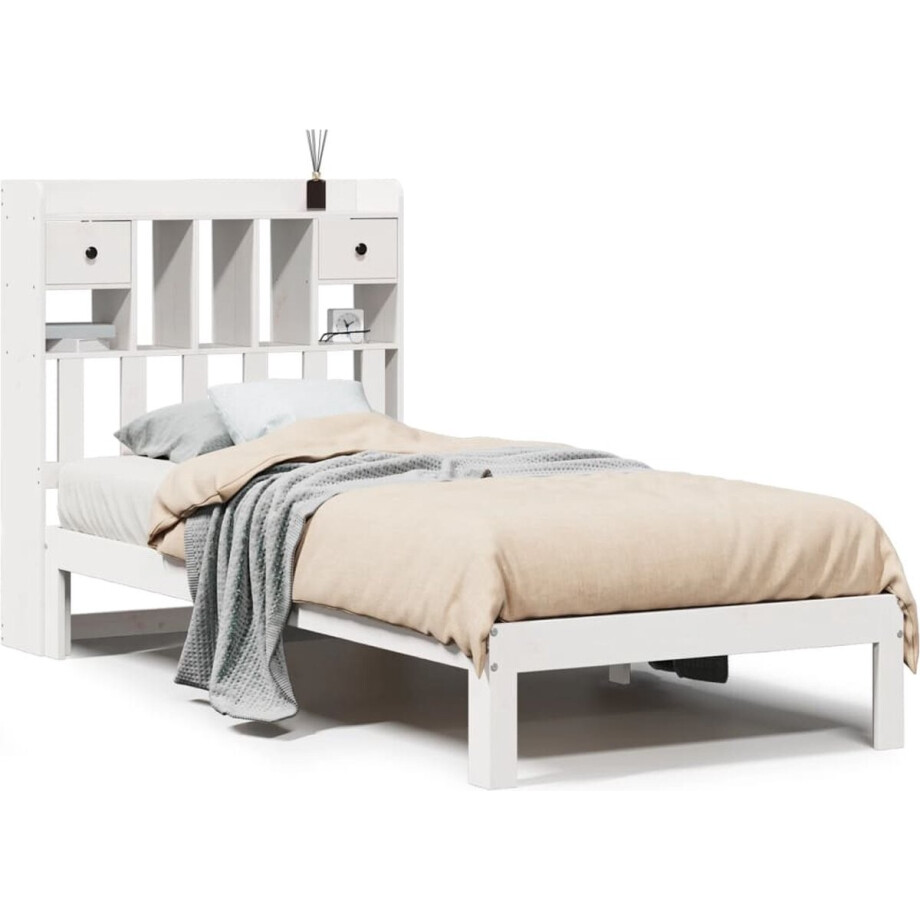 vidaXL - Bed - met - boekenkast - zonder - matras - grenenhout - wit - 90x200 - cm afbeelding 1