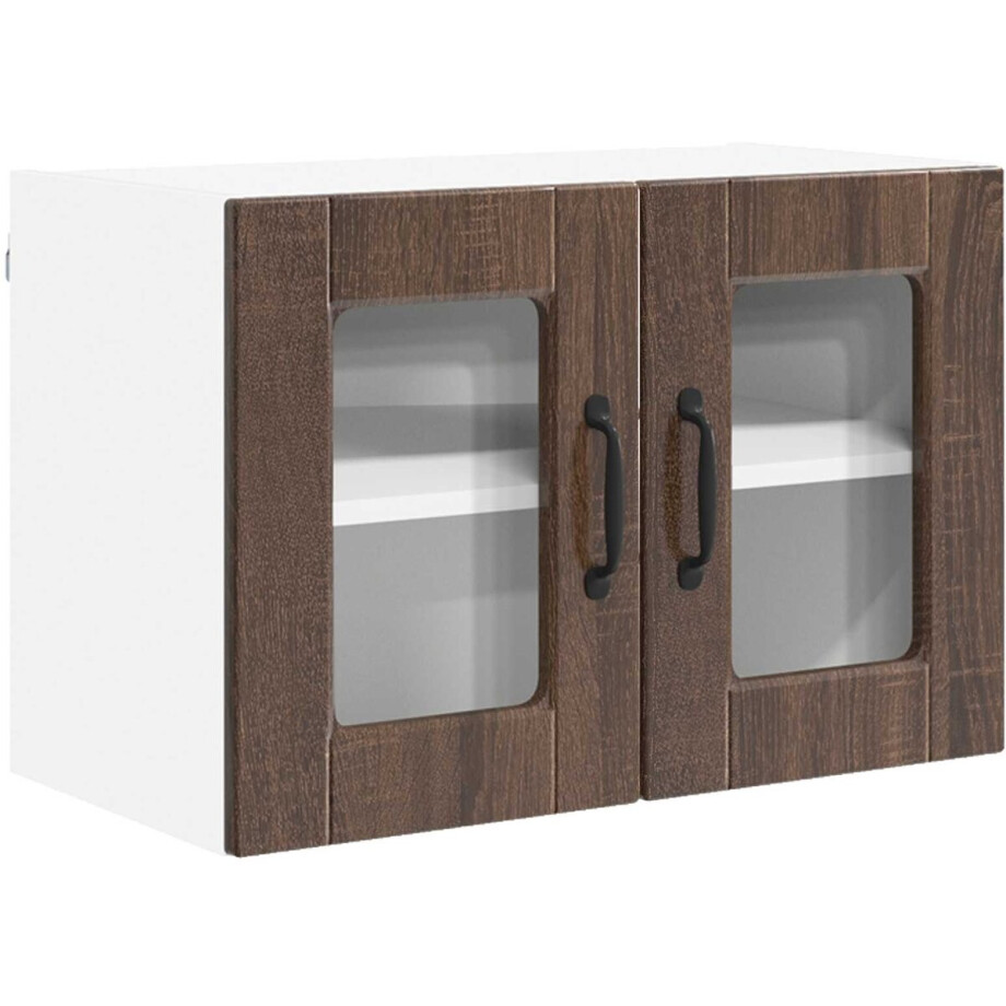 vidaXL - Wandglas - Kasten - PORTO - Bruin - Eiken - 60 - x - 31 - x - 40 - cm - Bewerkt - hout vidaXL - Wandglas - Kasten - PORTO - Bruin - Eiken - 60 - x - 31 - x - 40 - cm - Bewerkt - hout afbeelding 1