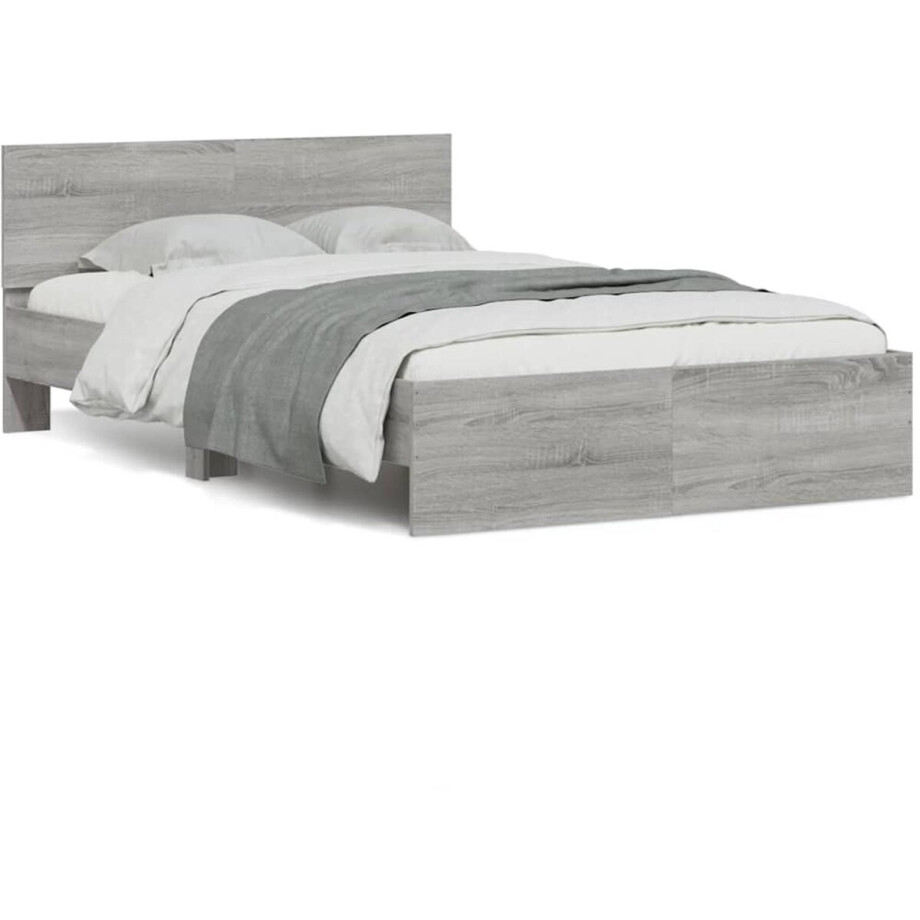 vidaXL - Bedframe - met - hoofdeinde - en - LED - grijs - sonoma - eiken - 140x200 - cm afbeelding 1