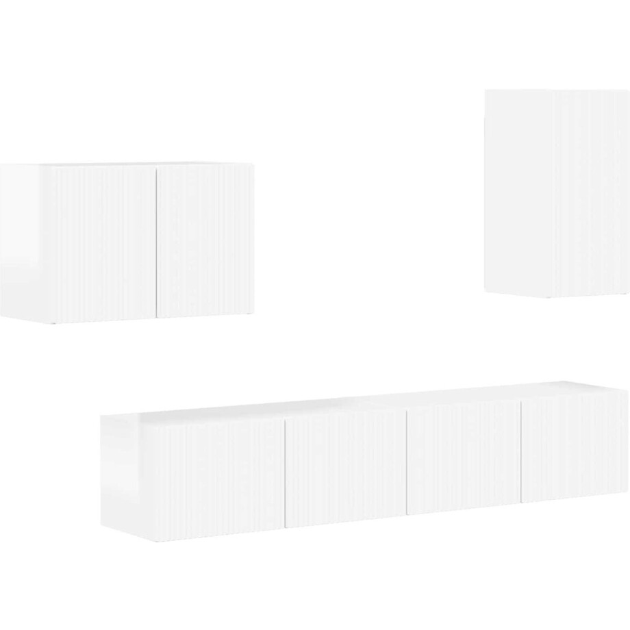 vidaXL - Tv - Wandkast - Set - Wandgemonteerd - 4 - pcs - Hoogglans - wit - Bewerkt - hout afbeelding 1