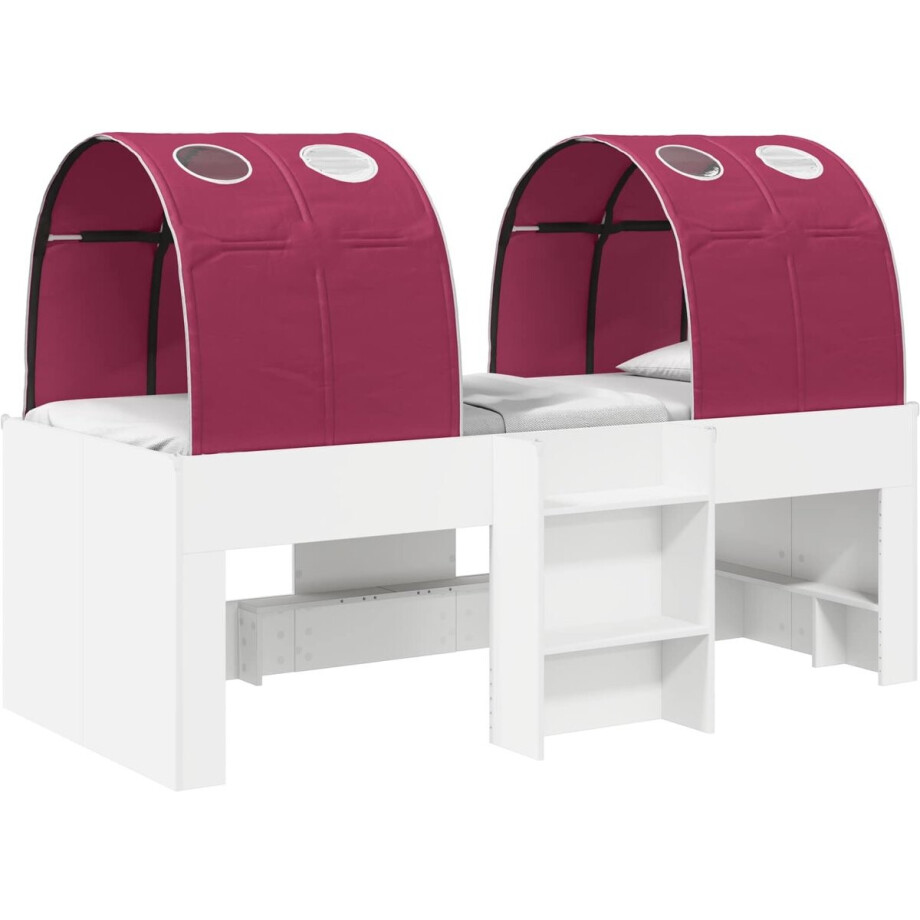 vidaXL - Bed - met - Tunnel - 3 - st - Wit - en - Rood - Bewerkt - hout afbeelding 1