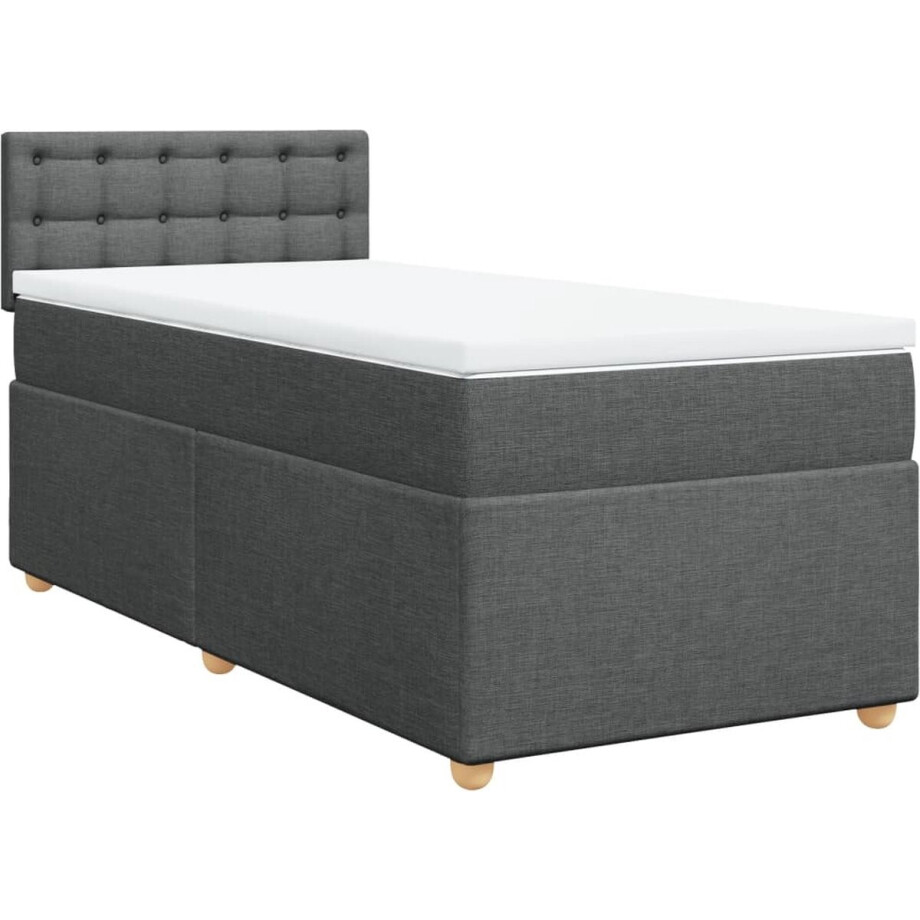 vidaXL - Boxspring - met - matras - stof - donkergrijs - 100x200 - cm afbeelding 1