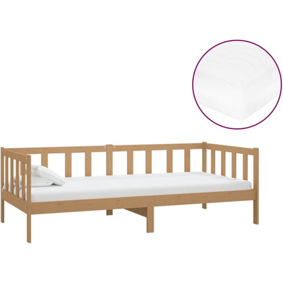 vidaXL - Slaapbank - met - matras - massief - grenenhout - honingbruin - 90x200 - cm afbeelding 1