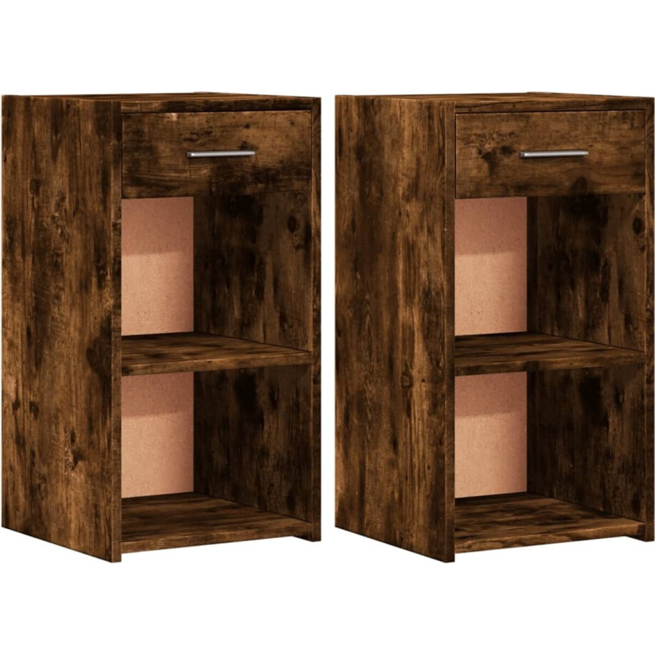 vidaXL - Nachtkastjes - 2 - st - 35x34x65 - cm - bewerkt - hout - gerookt - eikenkleurig afbeelding 1