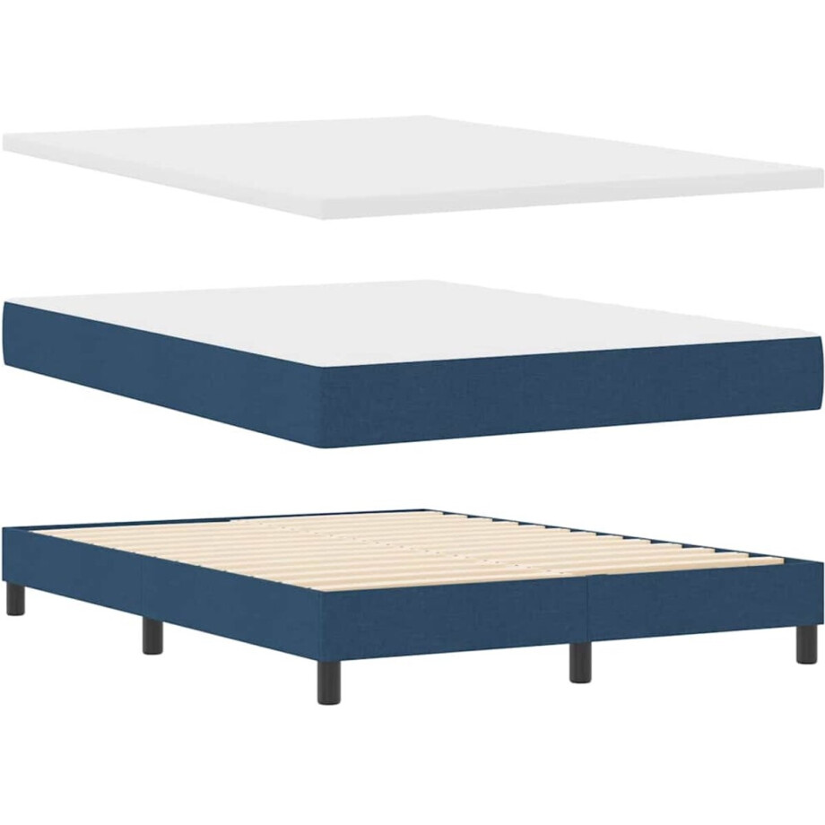 vidaXL - Boxspring - bed - met - hoofdeinde - Blauw - 140 - x - 200 - cm - Stof afbeelding 1