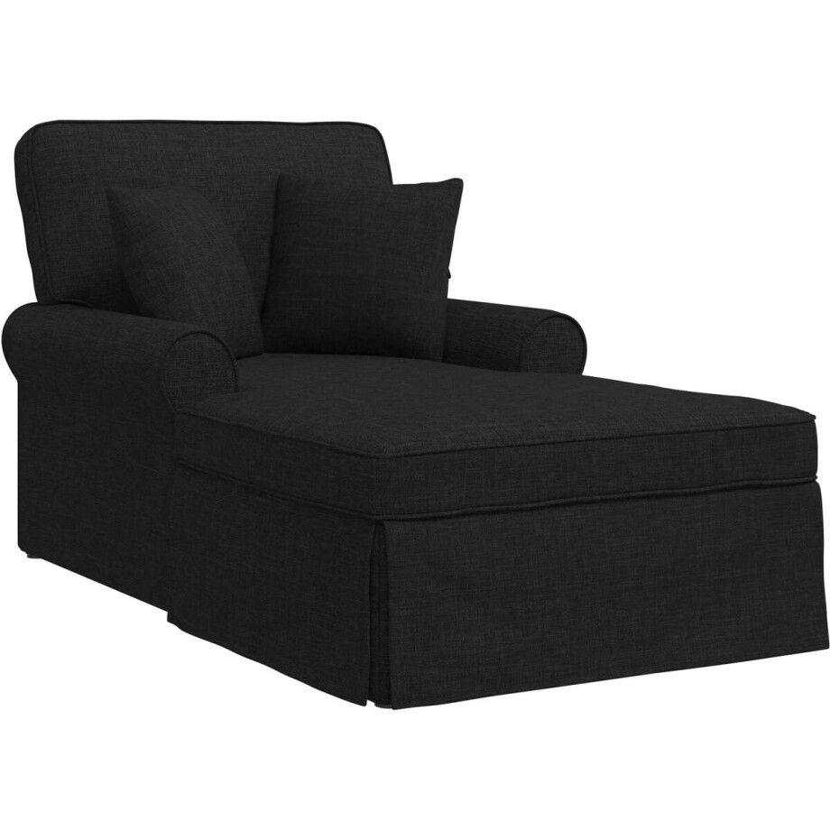 vidaXL - Chaise - Lounge - met - Rok - met - kussen - met - kussen - 3 - pcs - Zwart - Stof afbeelding 1