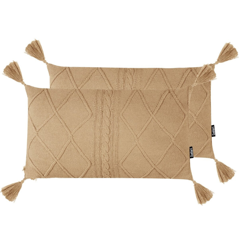 BELIANI CAESIA - Sierkussen set van 2 - Beige - 30 x 50 cm - Katoen BELIANI CAESIA - Sierkussen set van 2 - Beige - 30 x 50 cm - Katoen afbeelding 1