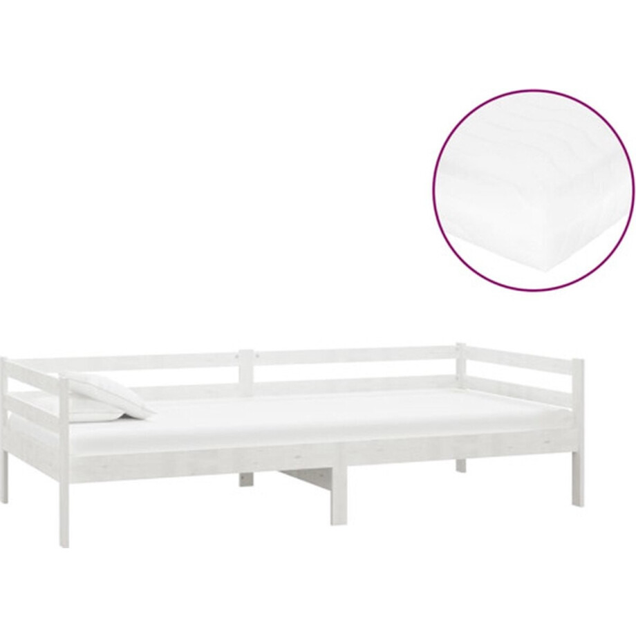 vidaXL - Slaapbank - met - matras - massief - grenenhout - wit - 90x200 - cm afbeelding 1