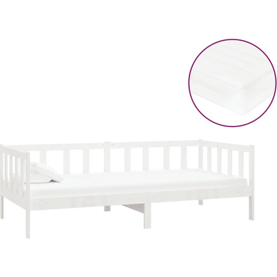 vidaXL - Slaapbank - met - matras - massief - grenenhout - wit - 90x200 - cm afbeelding 1