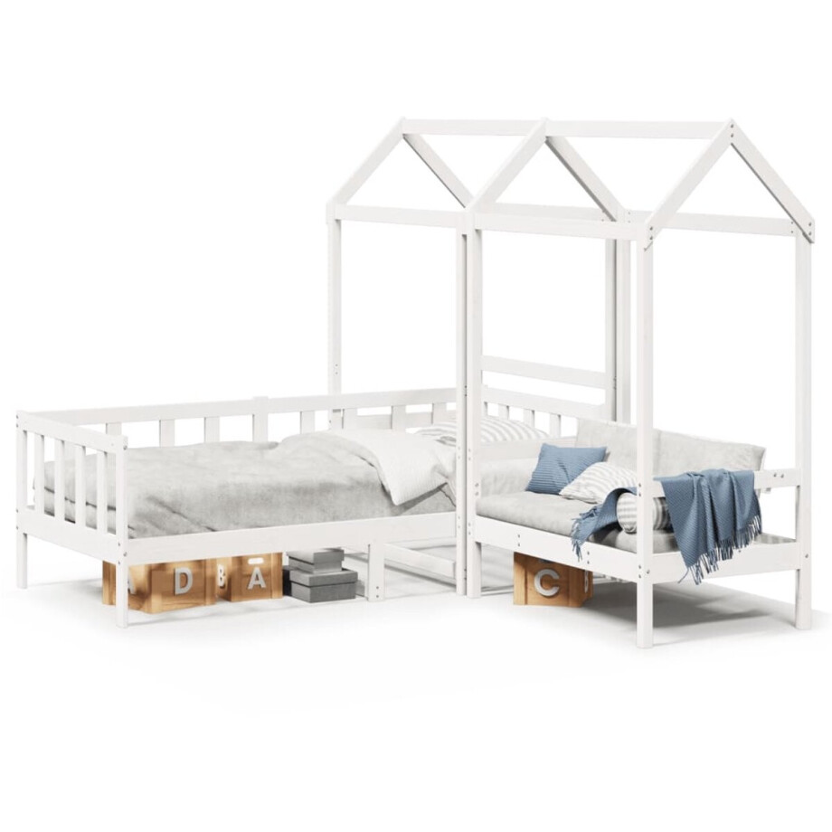 vidaXL - Kinderbed - met - huisje - en - bankje - massief - grenenhout - wit - 80x200 - cm afbeelding 1