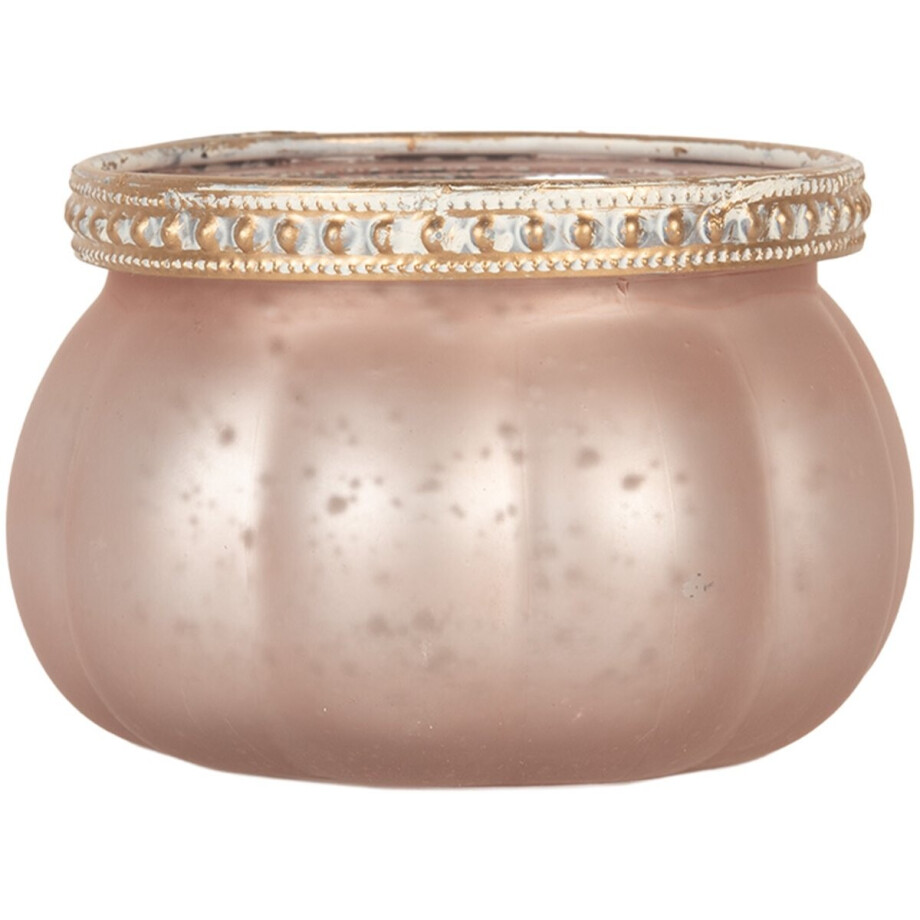 Clayre & Eef Waxinelichthouder Ø 9x6 cm Roze Glas afbeelding 1