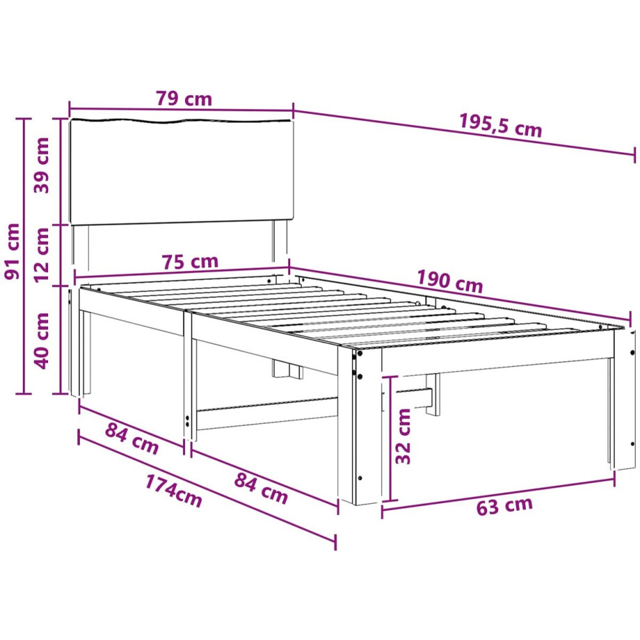 vidaXL - Eenpersoonsbed - met - hoofdbord - ROSTOCK - Donkerbruin - 75 - x - 190 - cm afbeelding 1